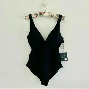 New $177.00 JETS Jessica Allen One Piece Swimsuit Black Mesh